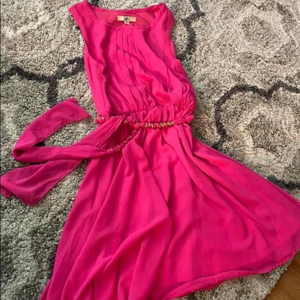 Hot pink dress with belt & gold detail